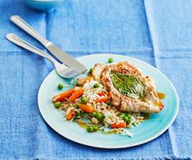 Gemüsereis mit gefüllten Schnitzelchen