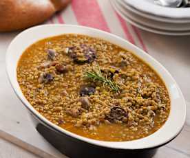 Lentejas con setas y morcilla