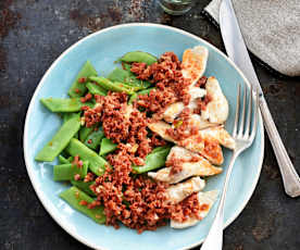 Emincé de dinde, haricots plats et chorizo