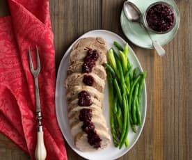 Turkey roll with cranberry and cherry sauce