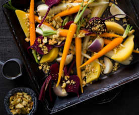 Root vegetables with hazelnut pangrattato