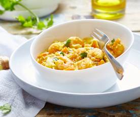 Curry de crevettes aux poireaux et carottes