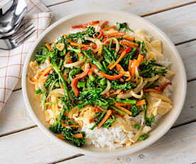 Vegetable Stir Fry with Eggs and Rice
