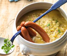 Vienna sausages with split pea soup