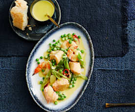 Garnelen und Lachs mit Wermutsauce