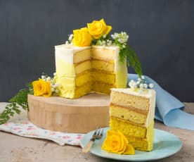 Lemon and elderflower ombre cake