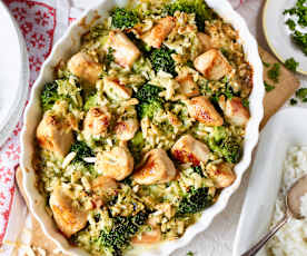 Hähnchen-Sahne-Auflauf mit Reis