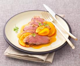 Magret de pato en papillote con salsa de naranja (Magret de canard en papillote, sauce à l'orange)