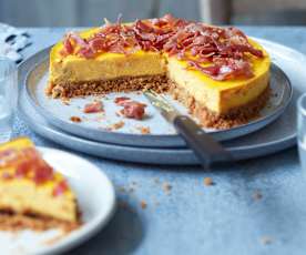 Cheesecake à la brousse, carottes et jambon cru