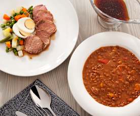 Full menu: lentils, pork tenderloin and salad