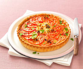 Tarte au thon, fromage frais et tomate