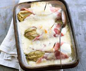 Witlof met ham, gegratineerd met comté