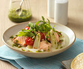 Spargel Bowl mit Lachs und Kräuteröl