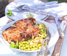 Côte de veau vapeur aux légumes du jardin