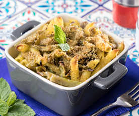 Pasta al forno con seitan e carciofi