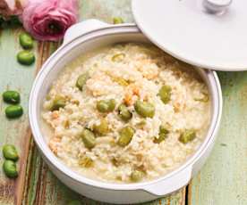 Risoto de favas e camarão