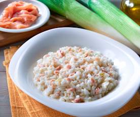 Risotto al salmone con crema di porri
