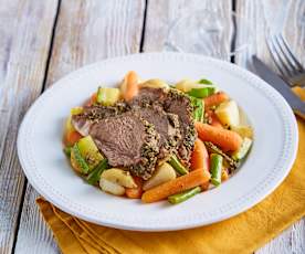 Slow Cooked Lamb Leg with Spring Vegetables