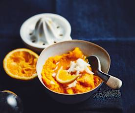 Purée de carottes au jus d'orange et émietté de cabillaud