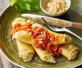 Cannelloni with Artichoke Filling and Tomato Sauce