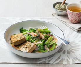 Honey ginger tofu with greens