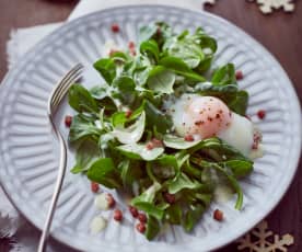 Pochiertes Ei mit Feldsalat und Senfvinaigrette