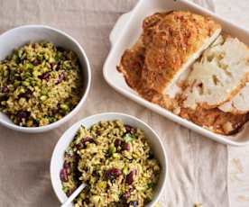 Salada de arroz integral com couve-flor assada