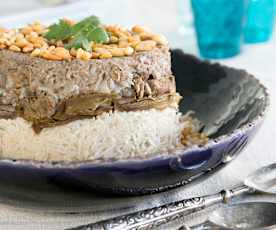 Lamb with rice and aubergines (maghlobat badenjan)