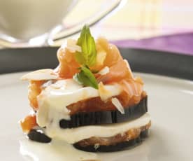 Aubergine mille-feuille with yoghurt and mustard sauce