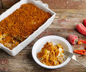 Bacalhau com broa e pimentos