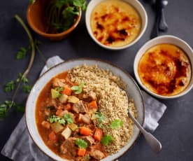 Couscous d'agneau et crème catalane