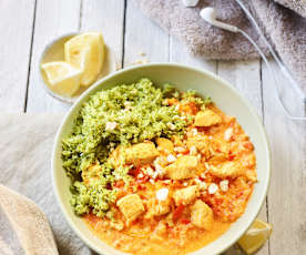 Couscous de brocoli, poulet au yaourt et au curry