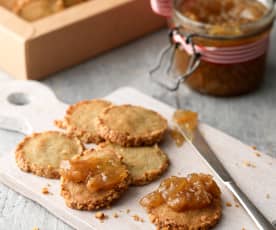 Stilton and Walnut Biscuits with Roasted Garlic Jam