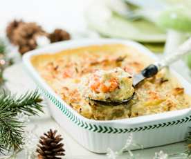 Bacalhau com espargos e camarão