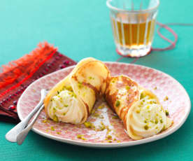 Pancakes with Cream and Pistachios (Qatayef with Achta) 