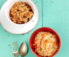 Bifes de frango picantes com arroz de pimentos