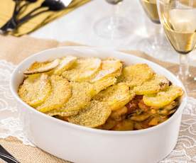 Gratin di cozze con patate e fagioli bianchi