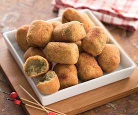 Croquetas de hojas de borraja y boletus