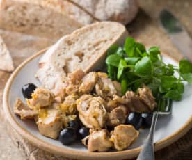 Rabbit in a Citrus Marinade with Black Olives and Thyme - Coniglio marinato agli agrumi con olive e timo 