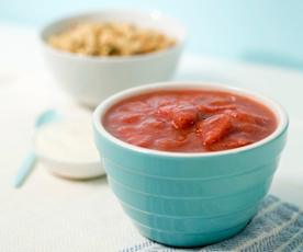 Stewed rhubarb with apple and strawberries