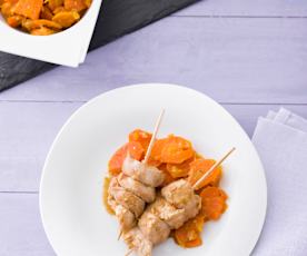 Brochetas de pavo con zanahorias especiadas