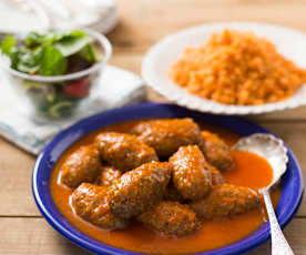 Soutzoukakia ("little sausages") with rice