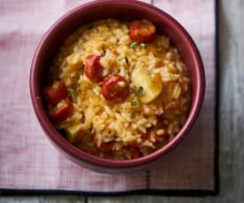 Risoto de cerveja, linguiça e cogumelos