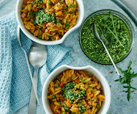 Orzo-Schinken-Pasta mit Rucolapesto