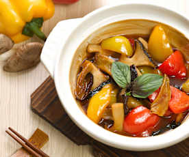 Peperonata all'orientale con funghi 