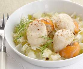 Vieiras sobre lecho de puerro (Noix de Saint-Jacques sur lit de poireau)