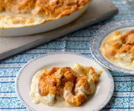 Luxury Fish Pie with Parmesan and Garlic Sweet Potato Mash