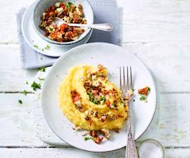 Purè di sedano rapa con crumble di pomodori secchi