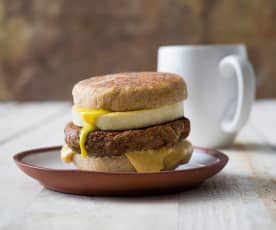 "Egg and sausage" breakfast sandwich