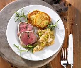 Lammrollen mit Bayrisch Kraut und Kartoffel-Blini